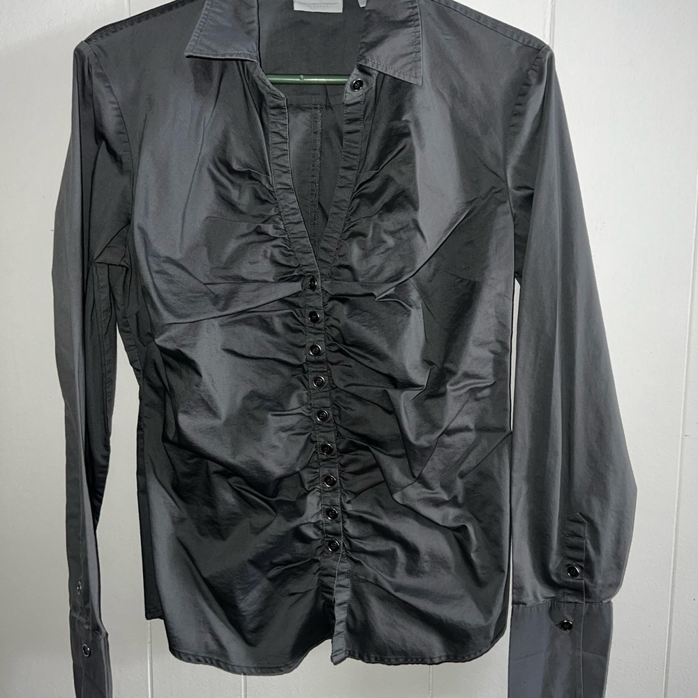 New York & Company Gray Ruched Long Sleeve Blouse
